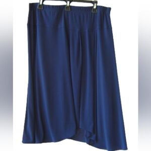Southern Lady PL Navy‎ Blue Asymmetrical Hem Skirt Pull-On Stretch Waist Size PL